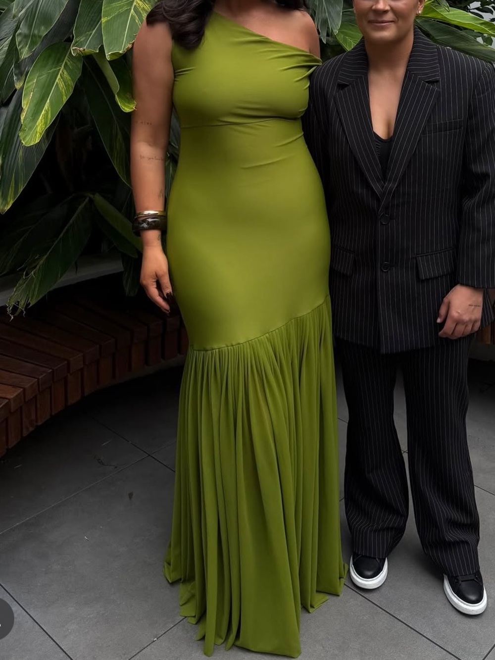 Deme by Gabriella Asymmetric One-Shoulder Lime Green Maxi Dress